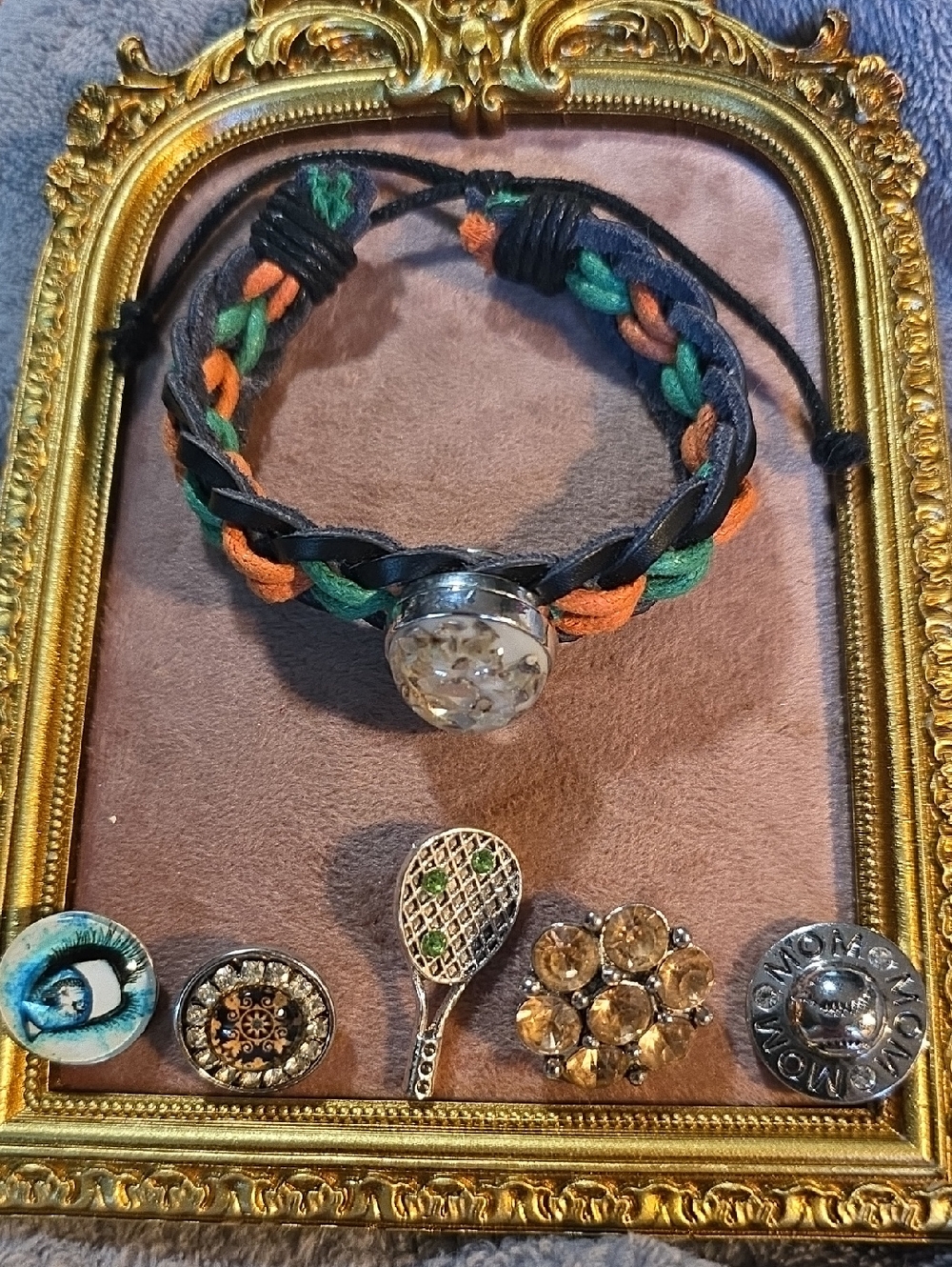 Vintage Ginger Snaps Braided Leather Cord Bracelet with 6 Interchangable Snaps